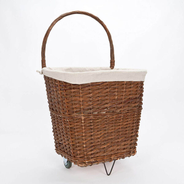 wholesale Wicker Log Cart with Wooden Bottom Board And Steel Frame