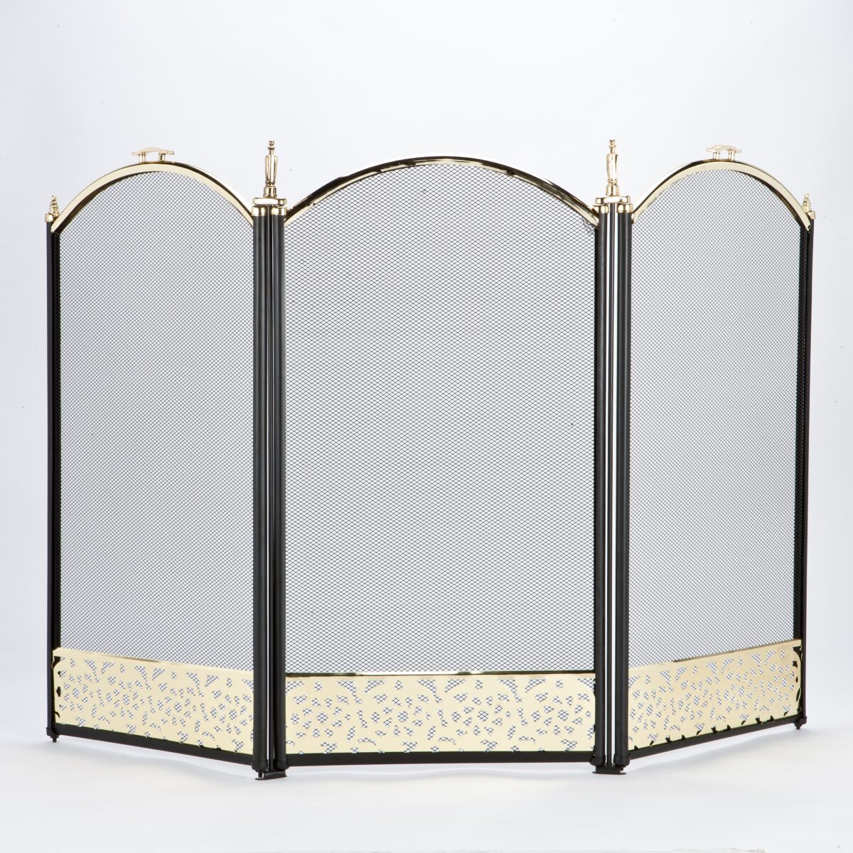wholesale 3 Panel Black/Brass Screen With Filigree