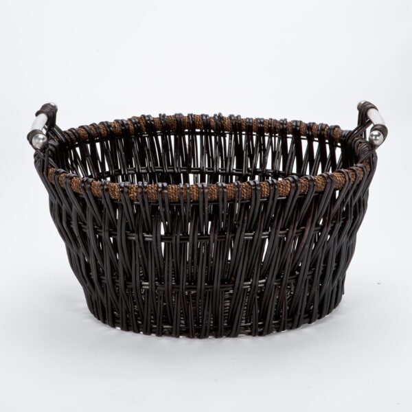 wholesale Oval Dark Wicker Basket With Chrome Handles