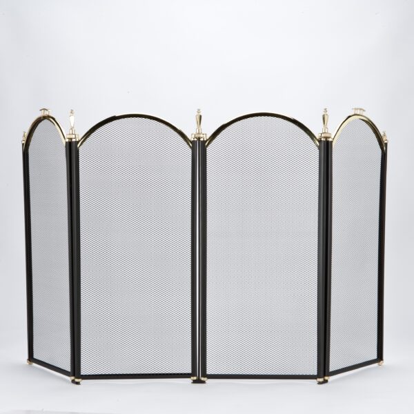 wholesale 4 Panel Black And Brass Fire screen