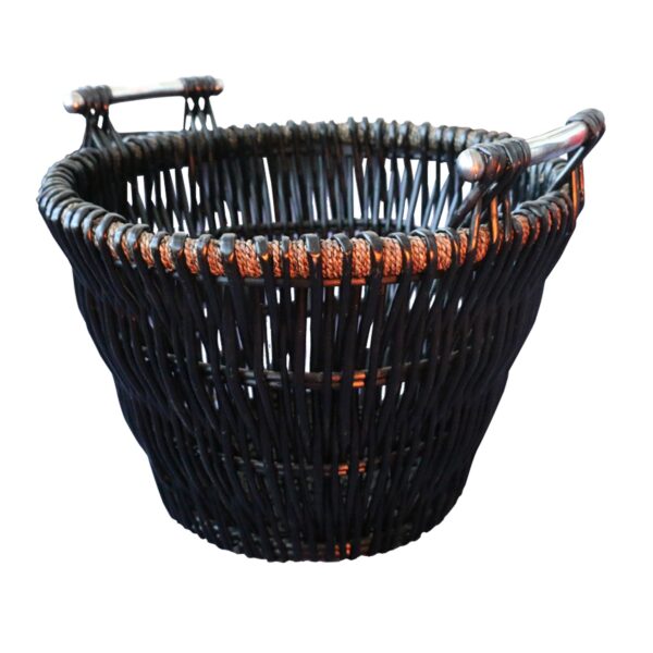wholesale Circular Dark Wicker Basket + Chrome Handles