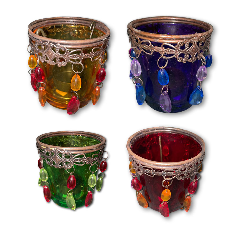 Tea-Light-Candle-Holder-Coloured-Glass-Antique