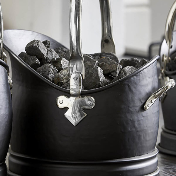 Inglenook Premium coal bucket finished in black with silver handles