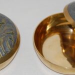 Carton of 72<br>Powder Box Brass  with enamel bird design pk 2