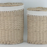 Set of 2 Neutral Willow Laundry Baskets Lined