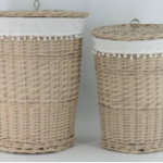 Set of 2 Laundry Baskets Neutral Lined