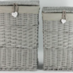 Set of 2 Grey Laundry Baskets Rectangular Heart Fastener
