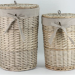 Set of 2 Neutral Laundry Baskets with liner and front tie