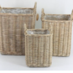 Set of 3 Rectangular Wicker Baskets lined