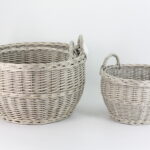 set of 2 full willow baskets circle grey and single baskets