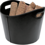 Leather Firewood Basket - Black