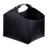 Large Leather Firewood Basket With Handle - Black